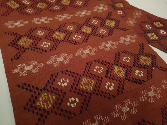 平和屋着物○本場琉球 読谷山花織 紬地 九寸名古屋帯 横段