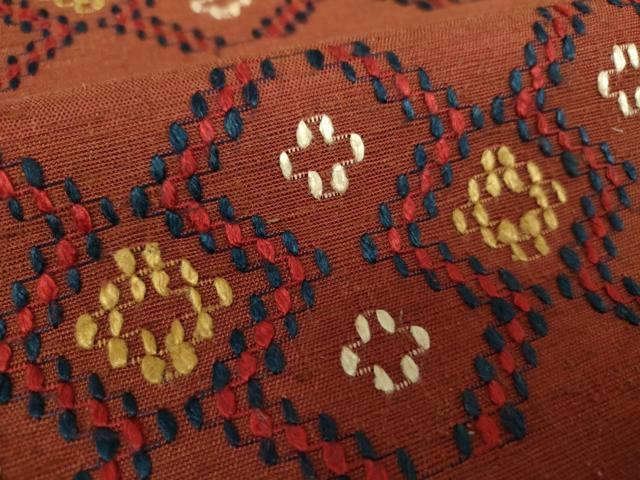 平和屋着物○本場琉球 読谷山花織 紬地 九寸名古屋帯 横段