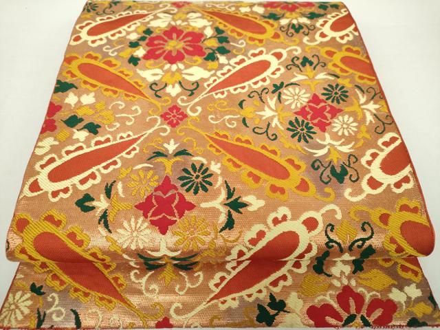 平和屋着物●六通柄 本袋帯 唐織 七宝花菱 金糸 正絹 逸品 DAAZ0867ps