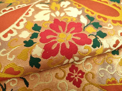 平和屋着物●六通柄 本袋帯 唐織 七宝花菱 金糸 正絹 逸品 DAAZ0867ps