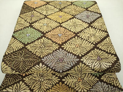 平和屋着物●六通柄袋帯 松菱 金糸 反端付き 正絹 逸品 DAAZ0873ps