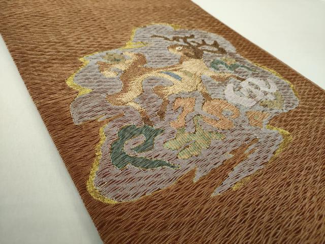 平和屋着物▽太鼓柄袋帯 スリーシーズン帯 春 夏 秋 すくい織 鹿花文 金糸 正絹 逸品 DAAZ0876ps