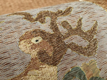 平和屋着物▽太鼓柄袋帯 スリーシーズン帯 春 夏 秋 すくい織 鹿花文 金糸 正絹 逸品 DAAZ0876ps