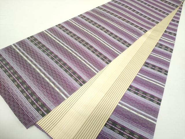 平和屋着物●両面 全通柄袋帯 花織 横段文 正絹 逸品 未使用 DAAZ0901ps