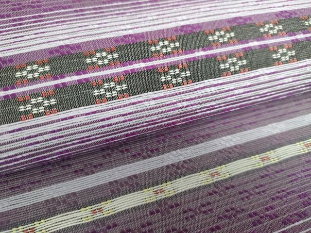 平和屋着物●両面 全通柄袋帯 花織 横段文 正絹 逸品 未使用 DAAZ0901ps