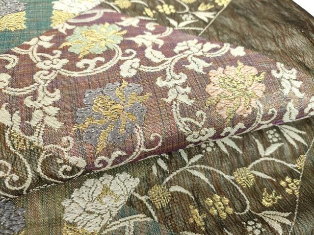平和屋着物▽両面 六通柄袋帯 スリーシーズン帯 春夏秋 櫛織り 正倉院名物裂花文 笹蔓緞子 金銀糸 正絹 逸品 DAAZ0916ps