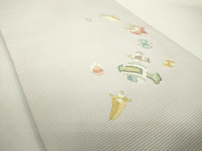 平和屋着物●八寸名古屋帯　作家物　すくい織　宝尽くし　金糸　正絹　逸品　DAAZ0931ps