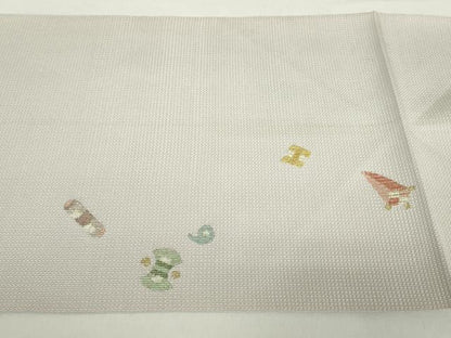 平和屋着物●八寸名古屋帯　作家物　すくい織　宝尽くし　金糸　正絹　逸品　DAAZ0931ps