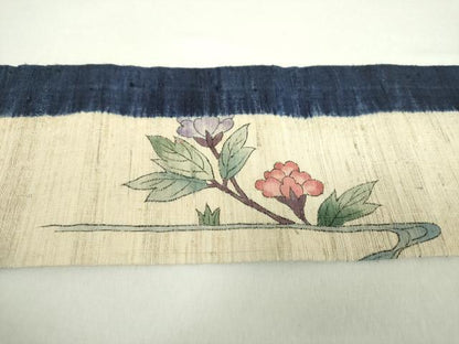 平和屋着物●摺型友禅　京都　多ち花　九寸名古屋帯　紬地　絞り　手描き　流水風景花文　正絹　逸品　DAAZ0946ps