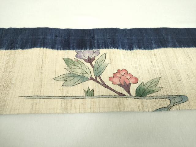 平和屋着物●摺型友禅　京都　多ち花　九寸名古屋帯　紬地　絞り　手描き　流水風景花文　正絹　逸品　DAAZ0946ps