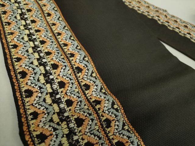 平和屋着物●九寸名古屋帯　駒刺繍　総刺繍　間道　黒地　金糸　逸品　DABE5625ps 平和屋着物○九寸名古屋帯 駒刺繍 総刺繍 間道 黒地 金糸
