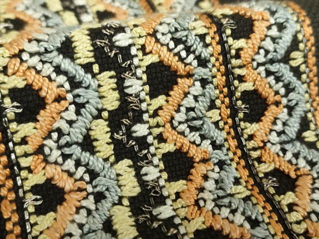 平和屋着物●九寸名古屋帯　駒刺繍　総刺繍　間道　黒地　金糸　逸品　DABE5625ps 平和屋着物○九寸名古屋帯 駒刺繍 総刺繍 間道 黒地 金糸