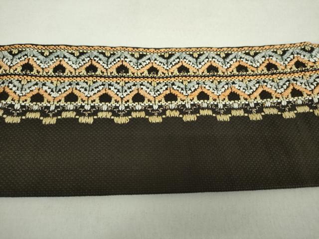 平和屋着物●九寸名古屋帯　駒刺繍　総刺繍　間道　黒地　金糸　逸品　DABE5625ps 平和屋着物○九寸名古屋帯 駒刺繍 総刺繍 間道 黒地 金糸
