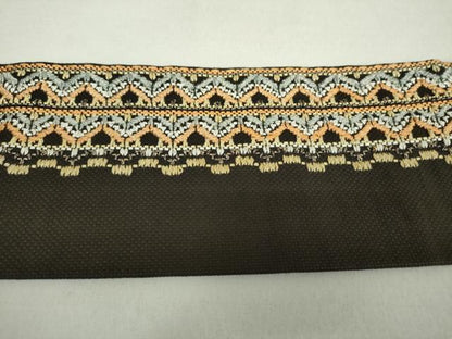 平和屋着物●九寸名古屋帯　駒刺繍　総刺繍　間道　黒地　金糸　逸品　DABE5625ps