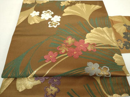 平和屋着物●九寸名古屋帯 銀杏 舞花文 金糸 正絹 逸品 DAAZ0956ps