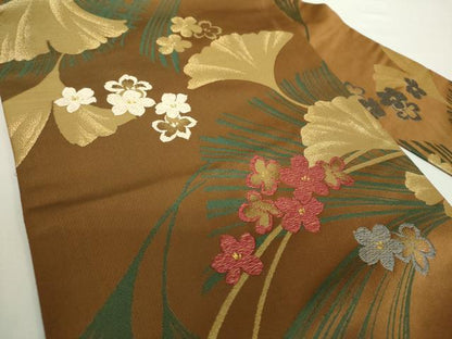 平和屋着物●九寸名古屋帯 銀杏 舞花文 金糸 正絹 逸品 DAAZ0956ps