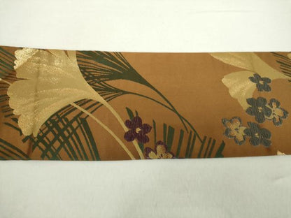 平和屋着物●九寸名古屋帯 銀杏 舞花文 金糸 正絹 逸品 DAAZ0956ps