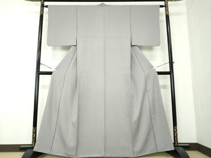 平和屋着物●上質な色無地 霞地紋 桔梗鼠色 正絹 逸品 DAAZ0972ps