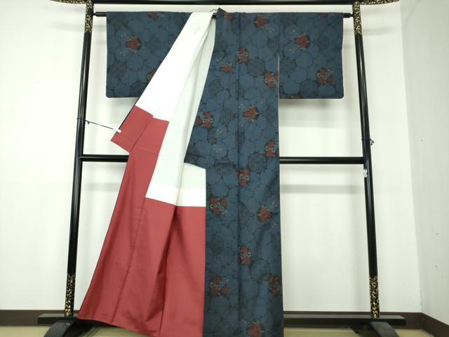 平和屋着物●本場大島紬 7マルキ 雪輪重ね花文 正絹 逸品 DAAZ0975ps