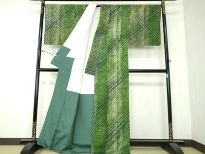 平和屋着物●上質な紬 絞り 斜線文 正絹 逸品 DAAZ0982ps