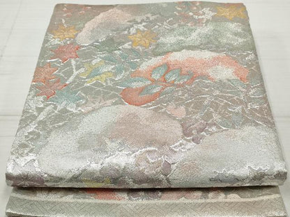 平和屋着物◎佐賀錦 六通柄袋帯 藤花房文 楓 銀糸 正絹 逸品 DAAZ1009qa