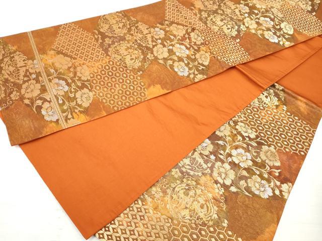 平和屋着物◎六通柄袋帯 更紗花文 向かい鳥 金銀糸 正絹 逸品 DAAZ1020qa