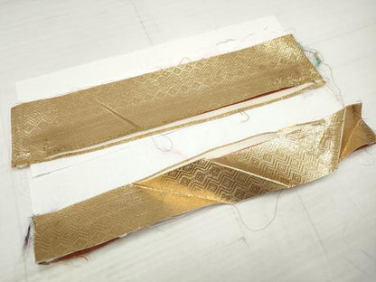 平和屋着物◎六通柄袋帯 霞文 金糸 反端付き 正絹 逸品 DAAZ1023qa
