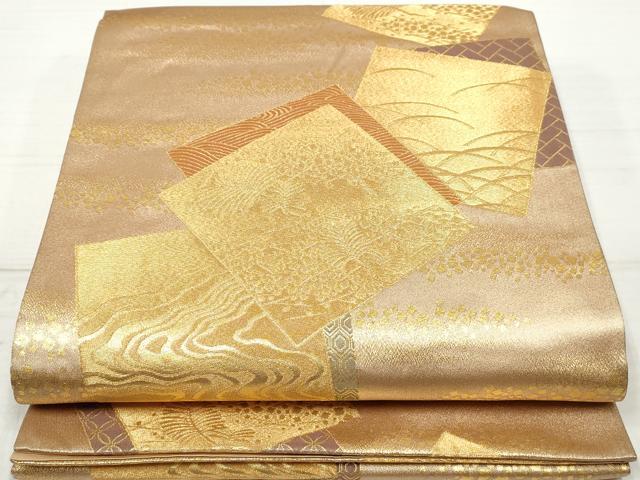 平和屋着物◎六通柄袋帯 色紙花文 金糸 正絹 逸品 DAAZ1024qa
