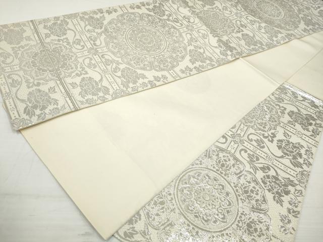 平和屋着物◎六通柄　本袋帯　更紗花文　銀糸　正絹　逸品　DAAZ1030qa