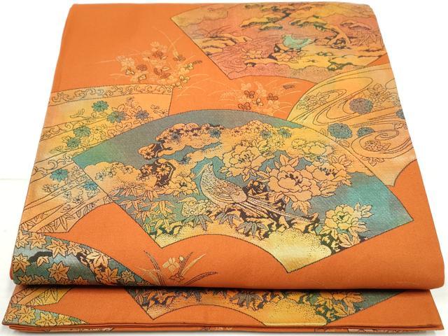 平和屋着物◎六通柄袋帯　地紙花鳥文　金糸　正絹　逸品　DAAZ1033qa