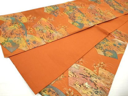 平和屋着物◎六通柄袋帯　地紙花鳥文　金糸　正絹　逸品　DAAZ1033qa