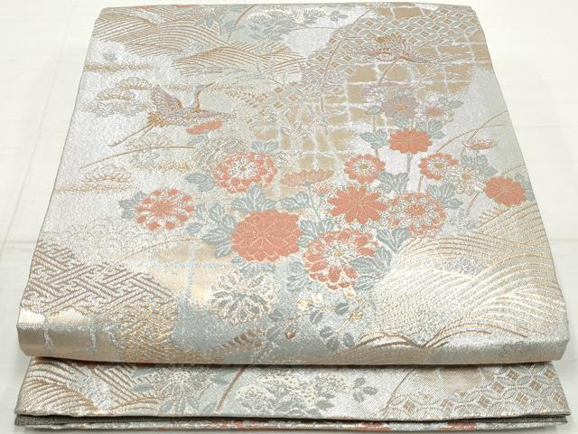平和屋着物◎六通柄袋帯　飛鶴花文　金銀糸　正絹　逸品　DAAZ1038qa