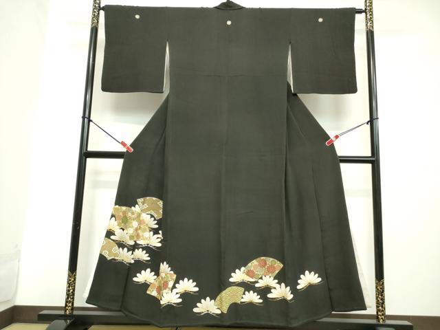 平和屋着物■豪華黒留袖 駒刺繍 地紙枝松花文 金銀彩 正絹 逸品 DAAZ1057qa