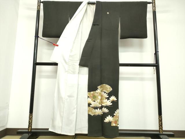 平和屋着物■豪華黒留袖 駒刺繍 地紙枝松花文 金銀彩 正絹 逸品 DAAZ1057qa