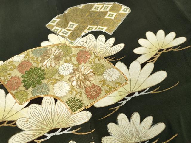 平和屋着物■豪華黒留袖 駒刺繍 地紙枝松花文 金銀彩 正絹 逸品 DAAZ1057qa