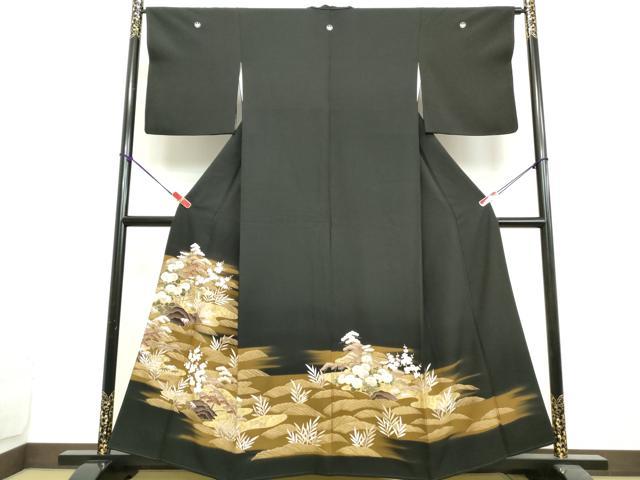 平和屋着物■豪華黒留袖 駒刺繍 花浜松文 暈し染め 金彩 正絹 逸品 DAAZ1135qa