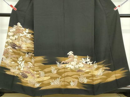 平和屋着物■豪華黒留袖 駒刺繍 花浜松文 暈し染め 金彩 正絹 逸品 DAAZ1135qa