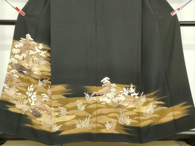 平和屋着物■豪華黒留袖 駒刺繍 花浜松文 暈し染め 金彩 正絹 逸品 DAAZ1135qa