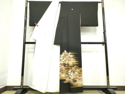 平和屋着物■豪華黒留袖 駒刺繍 花浜松文 暈し染め 金彩 正絹 逸品 DAAZ1135qa