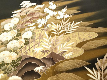 平和屋着物■豪華黒留袖 駒刺繍 花浜松文 暈し染め 金彩 正絹 逸品 DAAZ1135qa