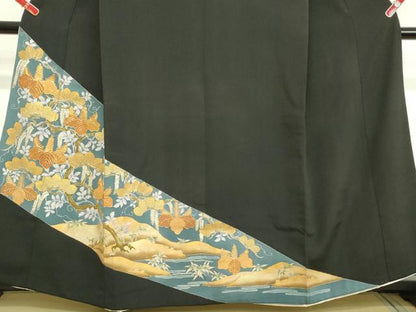 平和屋着物■豪華黒留袖　駒刺繍　枝葉藤花房文　桐　金彩　正絹　逸品　DAAZ1154qa