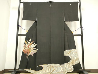 平和屋着物■豪華黒留袖 流水飛鶴文 金彩 正絹 逸品 DAAZ1201qa