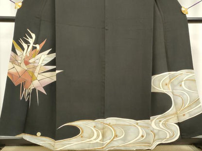 平和屋着物■豪華黒留袖 流水飛鶴文 金彩 正絹 逸品 DAAZ1201qa