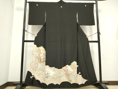 平和屋着物■豪華黒留袖 駒刺繍 天井正倉院花文 金彩 正絹 逸品 DAAZ1210qa