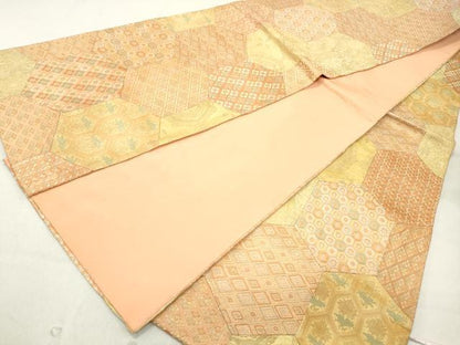 平和屋着物◎六通柄袋帯　切嵌　亀甲花文　金糸　正絹　逸品　DAAZ1215qa