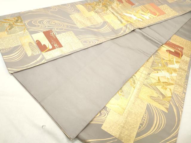 平和屋着物◎六通柄袋帯　流水飛鶴枝松文　金糸　正絹　逸品　DAAZ1216qa