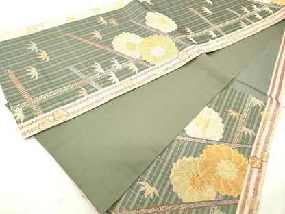 平和屋着物◎六通柄袋帯　舞花笹間道　金糸　正絹　逸品　DAAZ1223qa