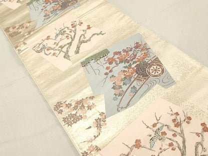 平和屋着物◎六通柄袋帯　唐織　蒔絵色紙文　金糸　正絹　逸品　DAAZ1236qa