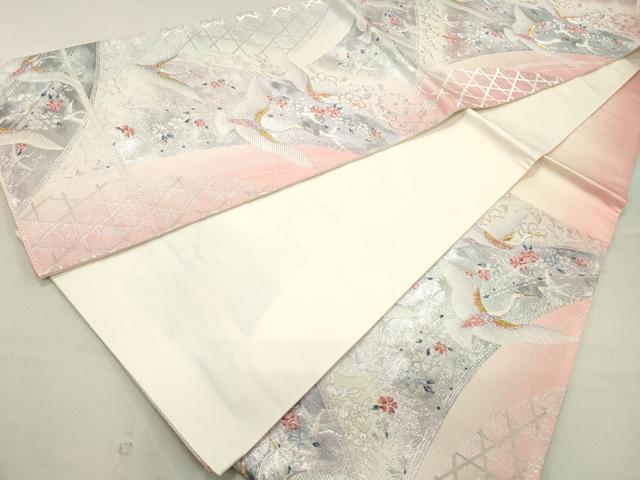 平和屋着物◎六通柄袋帯　唐織　竹垣に鶴　金銀糸　正絹　逸品　DAAZ1238qa