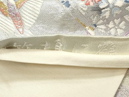 平和屋着物◎六通柄袋帯　唐織　竹垣に鶴　金銀糸　正絹　逸品　DAAZ1238qa
